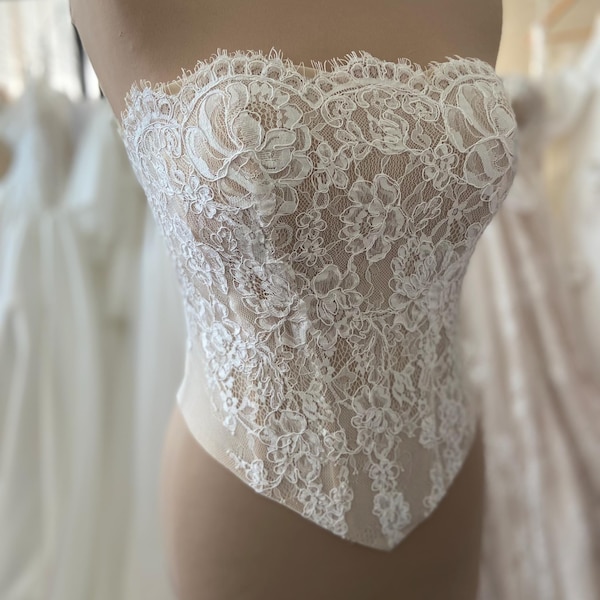 Chantilly Lace Corset Top – Strapless Bridal Bustier, Wedding Corset, Custom Made Bridal Top, Handmade Corset