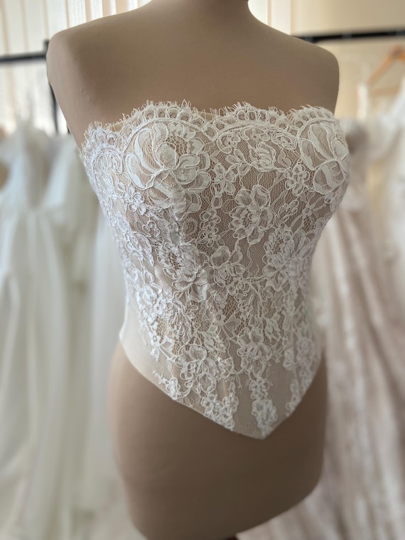 Chantilly Lace Corset Top Bridal | Sheer Lace Bustier Wedding Top | Strapless Wedding Corset | Bridal Lingerie Top | Ivory Lace Bodice