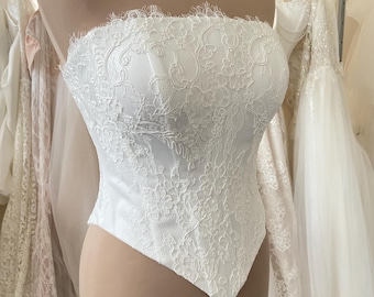 Ivory Chantilly Lace Corset | Strapless Bridal Bustier | Wedding Top | Custom Size Bridal Corset | Lace Wedding Bodice