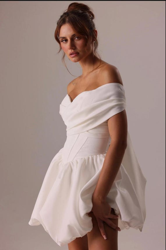 pale yellow off the shoulder dress Primrose Yellow Satin Off the Shoulder Mini Dress - US 4