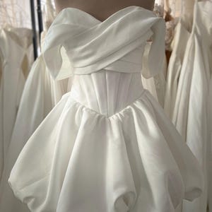 Short Off-Shoulder Bubble Skirt Dress – Wedding, Civil Ceremony or Evening Dress – Available in Multiple Colors