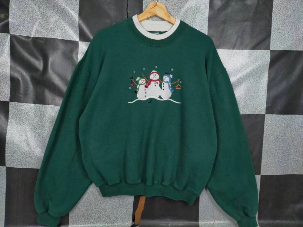 Vintage 90s Snowman Crewneck Sweatshirt Embroidery Design | Etsy