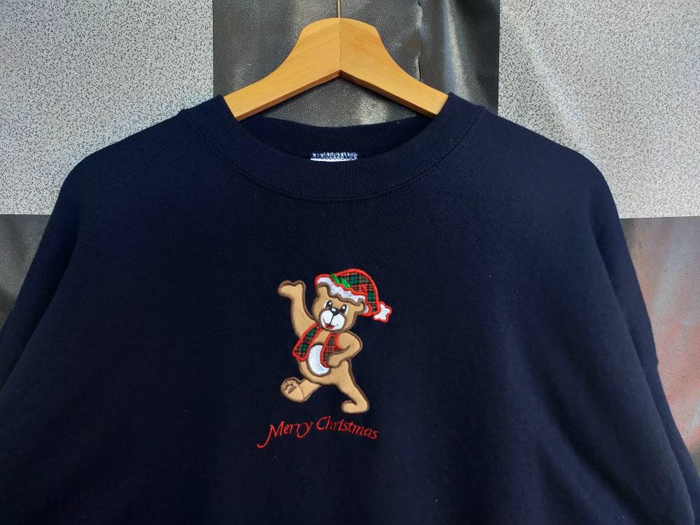 Vintage 90s Merry Christmas Bear Crewneck Sweatshirt | Etsy