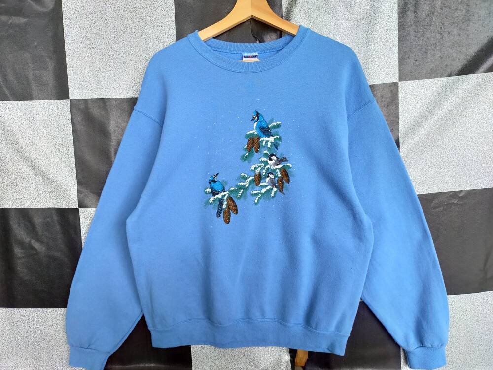 Vintage 90s Bird Design Crewneck Sweatshirt Big Print Pullover Etsy