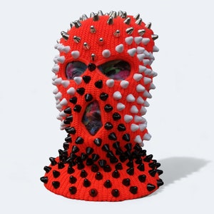 Hellreiser spiked ski mask balaclava  bright orange