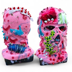 AANGEPASTE PATCHED: skimasker bivakmuts, punkskimasker met 3 gaten, skimasker met spikes, volgelaatsmasker, warme wintergebreide kleding, uniseks