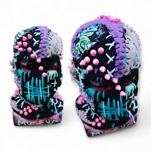 AANGEPASTE PATCHED - Zombie bivakmuts skimasker, 3-gaats punk skimasker, skimasker met spikes, volgelaatsmasker, warme winter gebreide kleding, uniseks