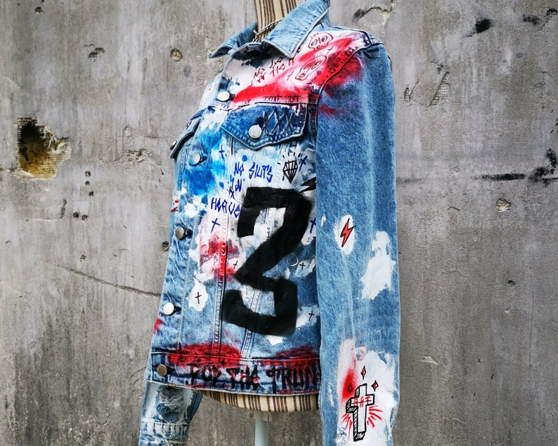 Cheap monday custom painted denim organic jacket size M