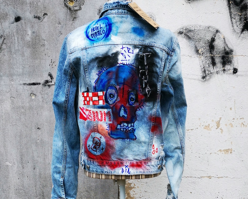Cheap monday custom painted denim organic jacket size M