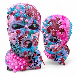 CUSTOM PATCHED - Balaclava Ski Mask, 3 Hole Punk Ski Mask, Purple Skimask, Full Face Mask, Warm Winter Knitwear, Unisex