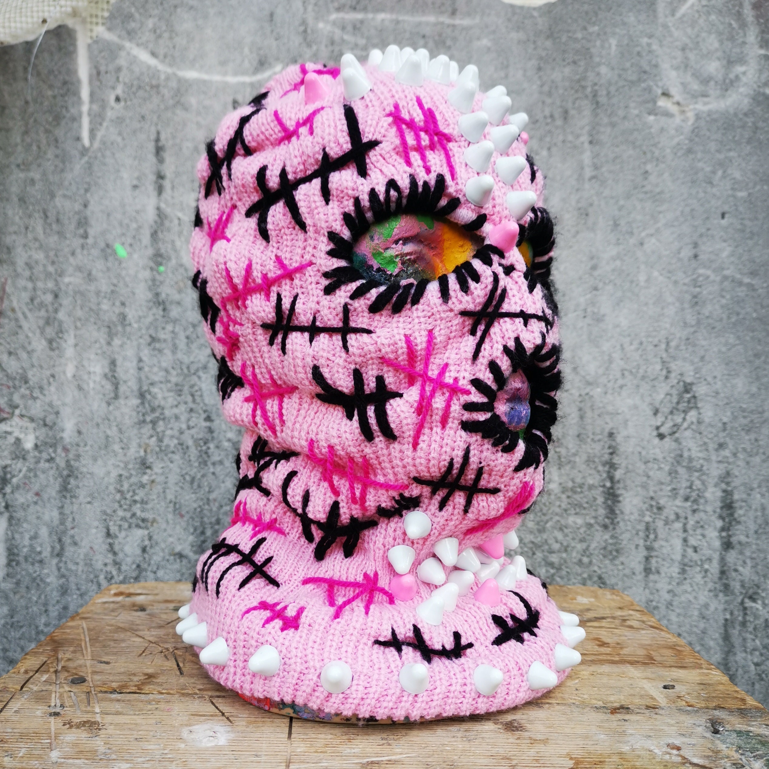 Cagoule rose vif Masque de ski Acrylique et fils mélangés de