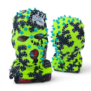 Individuell gepatchte Punk Ski Maske – Spike Winter Strickbekleidung