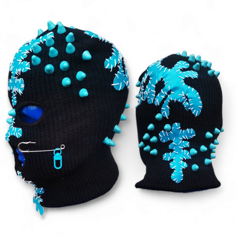 CUSTOM PATCHED Balaclava Ski Mask, 3 Hole Punk Ski Mask, Spiked Skimask ...