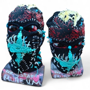 AANGEPASTE PATCHED: skimasker bivakmuts, punkskimasker met 3 gaten, skimasker met spikes, volgelaatsmasker, warme wintergebreide kleding, uniseks