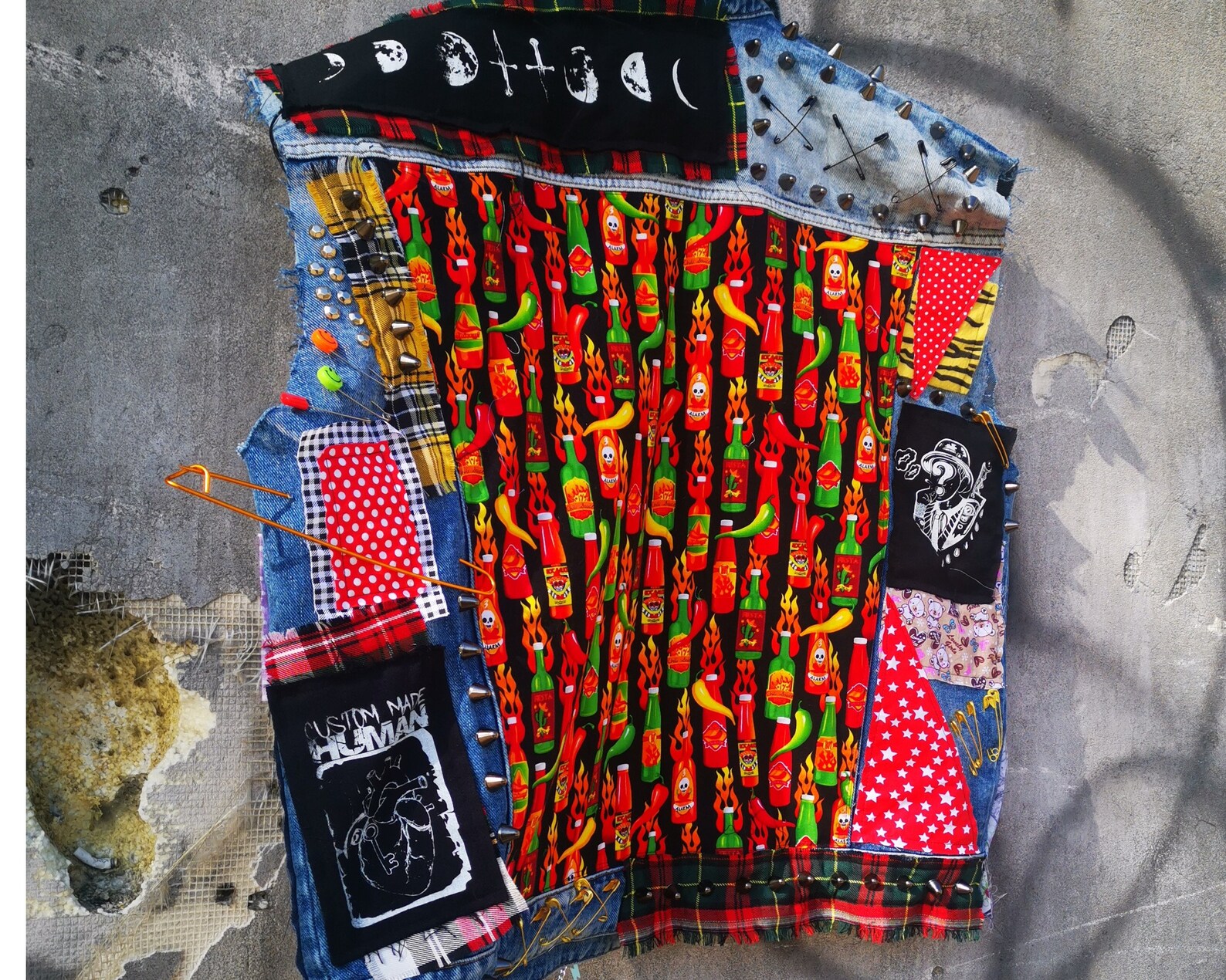 Hot Sauce Bleched Punk Vest US Mens Size L Etsy