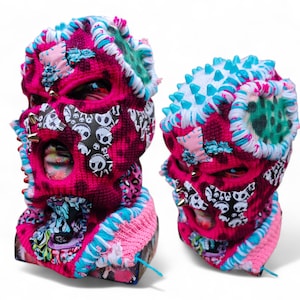 Custom Patched Sinner Ski Mask: Frankenstein Spiked 3 Hole Knit Balaclava