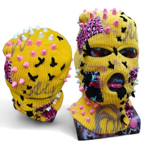 CUSTOM PAINTED - Balaclava Ski Mask, 3 Hole Punk Ski Mask, Spiked Skimask, Full Face Mask, Warm Winter Knitwear, Unisex