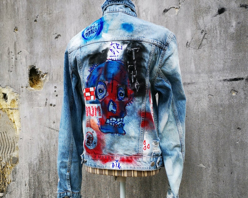 Cheap monday custom painted denim organic jacket size M