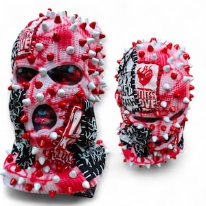 AANGEPASTE HOORNS - bivakmuts skimasker, punkskimasker met 3 gaten, skimasker met spikes, volgelaatsmasker, warme wintergebreide kleding, uniseks