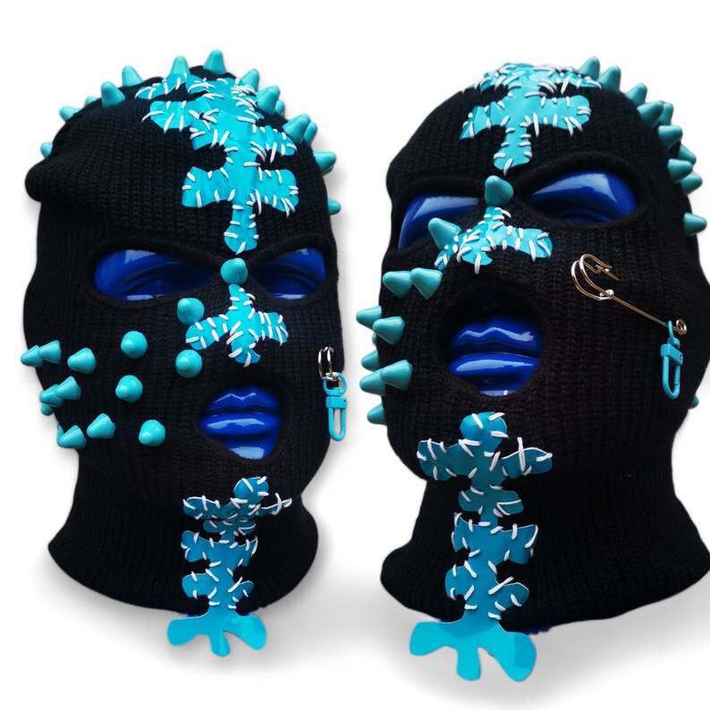 CUSTOM PATCHED Balaclava Ski Mask, 3 Hole Punk Ski Mask, Spiked Skimask ...