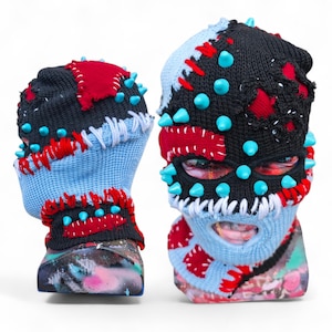 Custom Painted Balaclava Ski Mask: Spiked Punk Knitwear