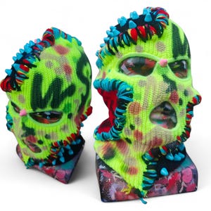 Custom Patched Sinner Ski Mask: Frankenstein Spiked 3 Hole Knit Balaclava