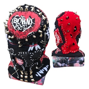 AANGEPASTE PATCHED - bivakmuts skimasker, punkskimasker met 3 gaten, rode skimasker met spikes, volgelaatsmasker, warme wintergebreide kleding, uniseks