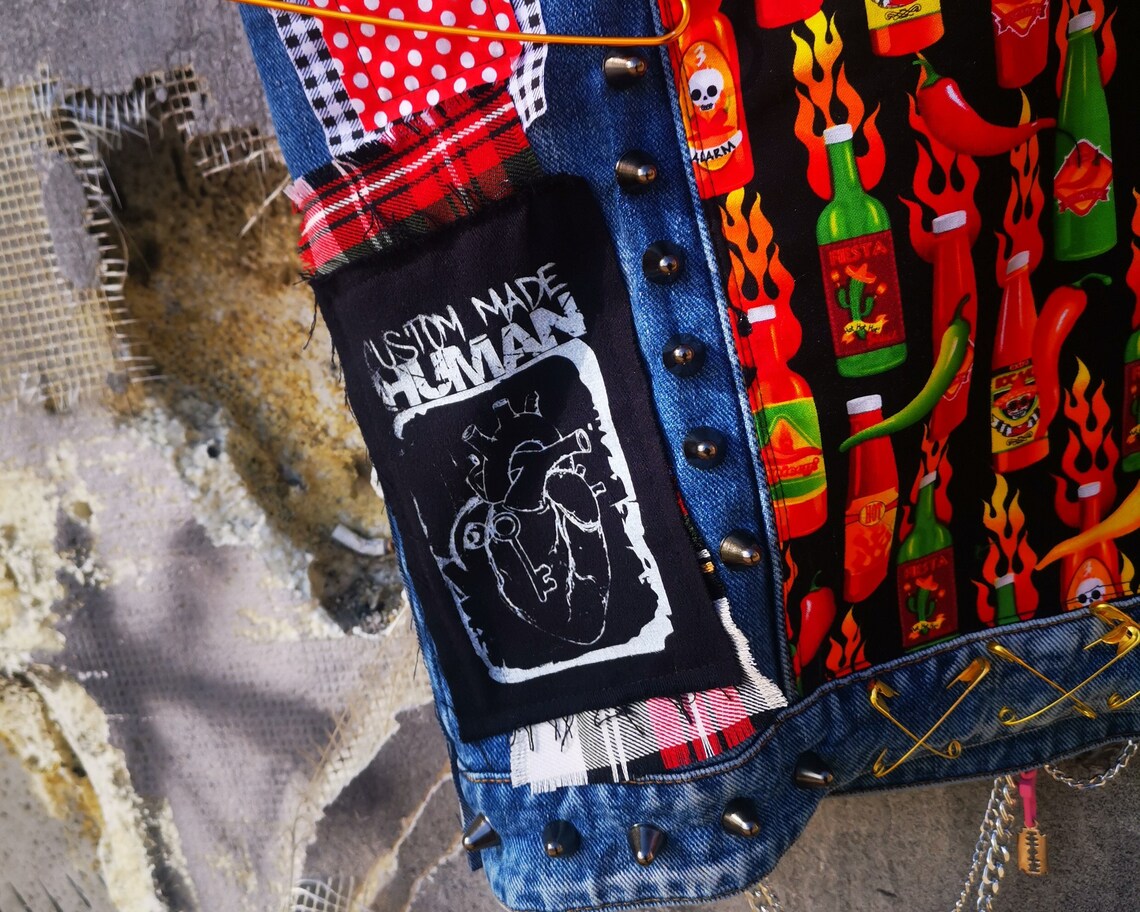 Hot Sauce Bleched Punk Vest US Mens Size L Etsy