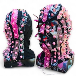AANGEPASTE PATCHED: skimasker bivakmuts, punkskimasker met 3 gaten, skimasker met spikes, volgelaatsmasker, warme wintergebreide kleding, uniseks