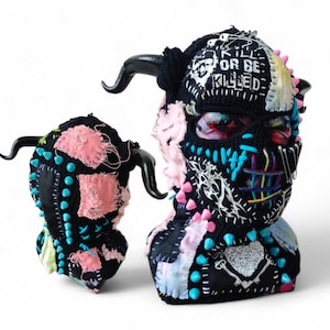 Custom Patched Zombie Balaclava: Horned Spiked 3-Hole Ski Mask