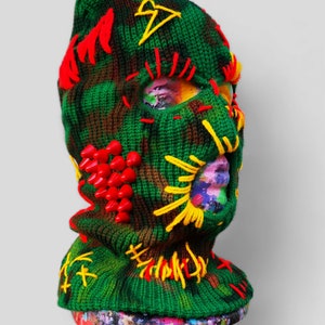 custom painted  spiked ski mask balaclava  orange green red