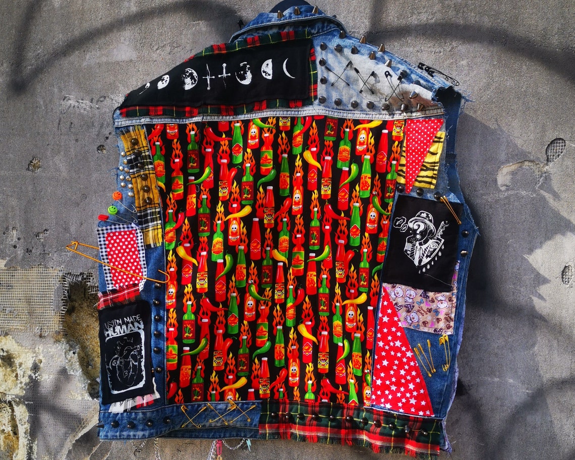 Hot Sauce Bleched Punk Vest US Mens Size L Etsy
