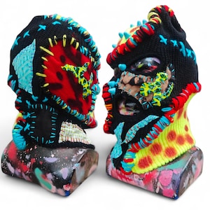 CUSTOM PATCHED -  Balaclava Ski Mask, 3 Hole Punk Ski Mask, Spiked Skimask, Full Face Mask, Warm Winter Knitwear, Unisex