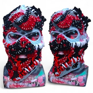 CUSTOM PAINTED - Balaclava Ski Mask, 3 Hole Punk Ski Mask, Frankenstein Spiked Skimask, Full Face Mask, Warm Winter Knitwear, Unisex