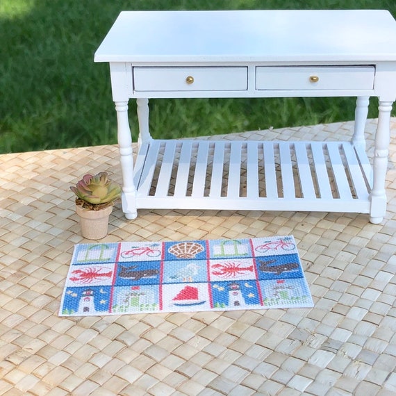 Dollhouse Miniature Nautical Beach Themed Doormat Rug Carpet 1 12 Scale Sailboat Kitchen Accessories Beach House Flooring