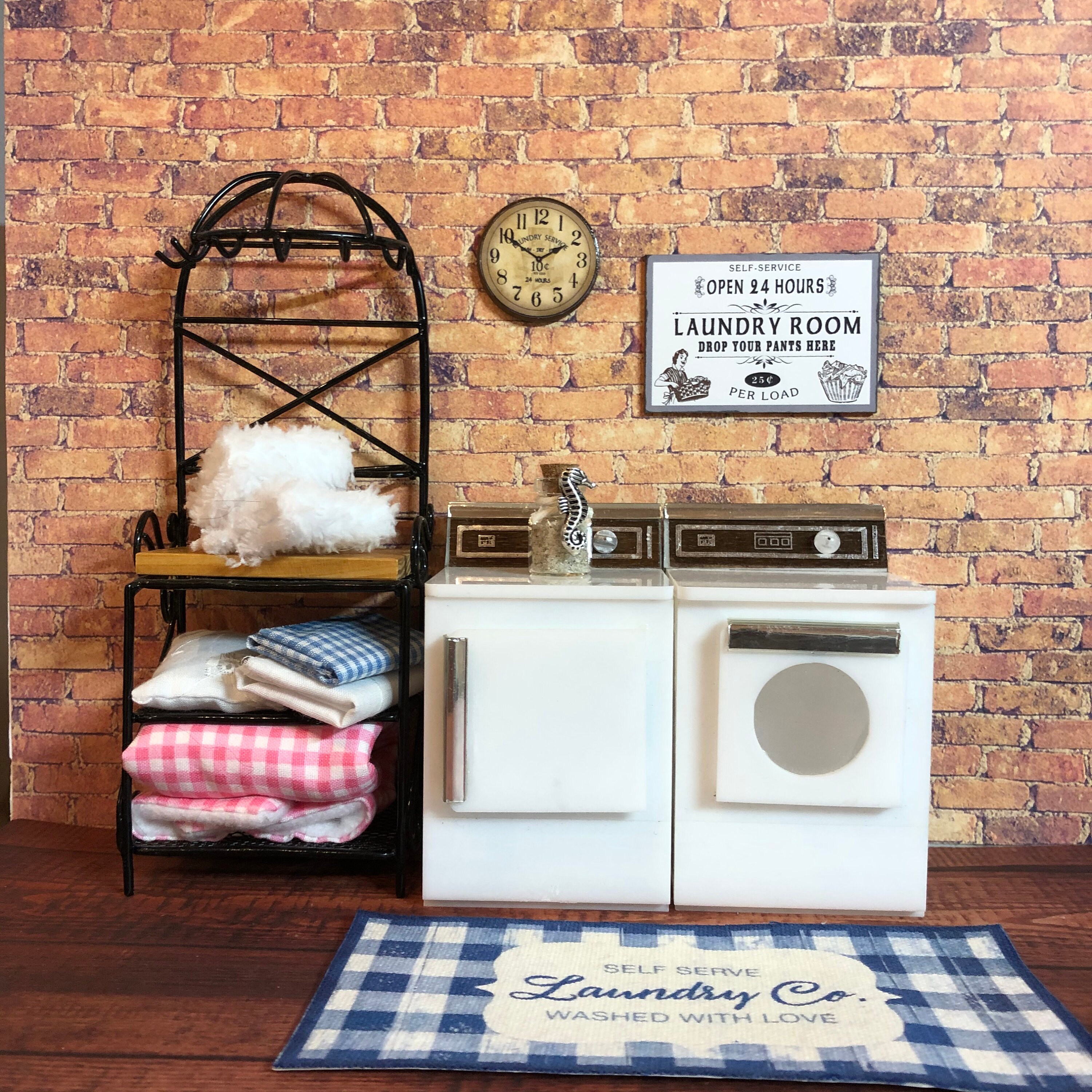 Dollhouse miniature laundry room signs artwork runner rug Etsy
