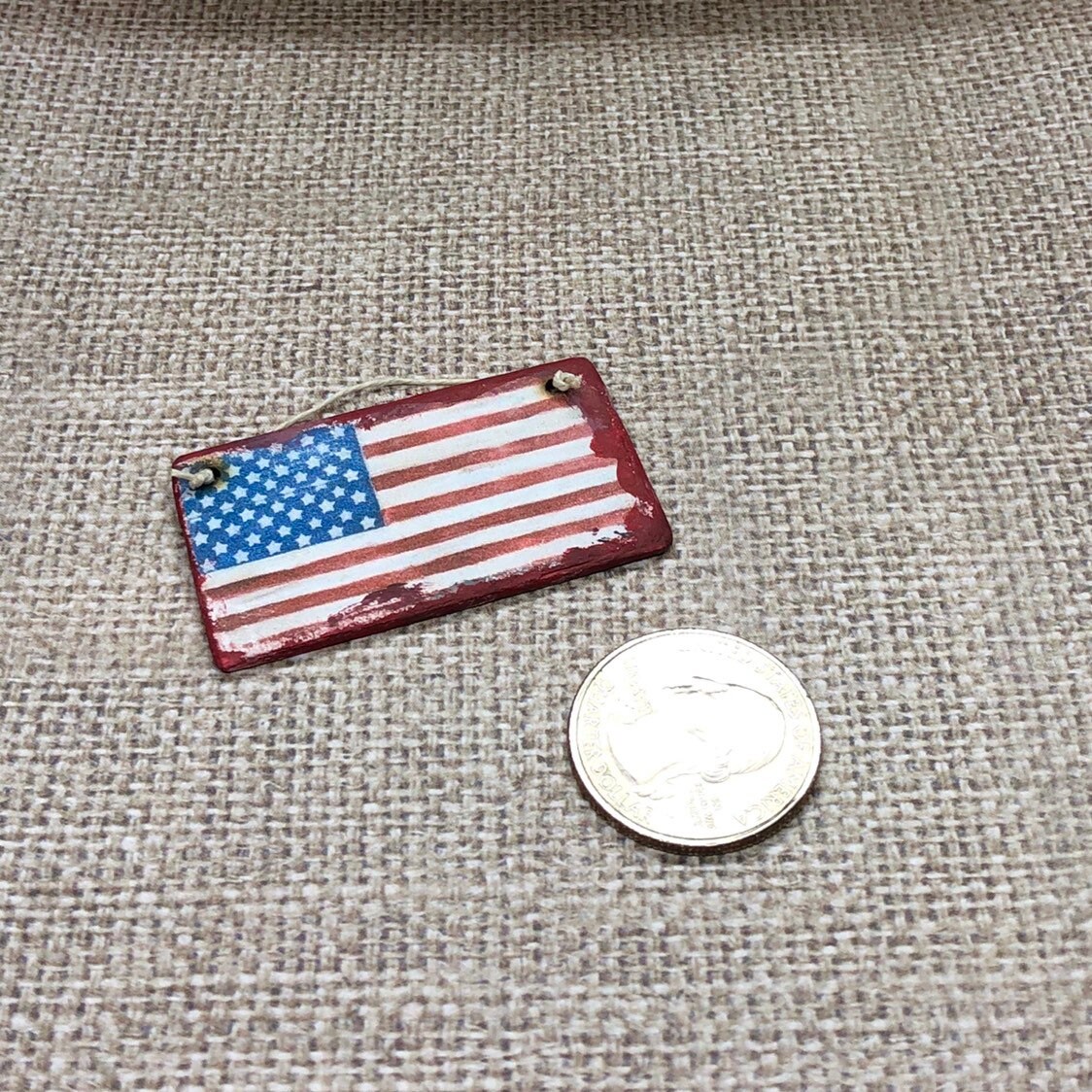 black Eagle & pierced star Dollhouse Miniature Americana Handcrafted wood flag 