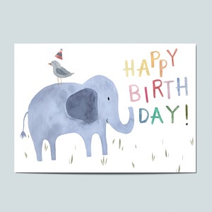 Postkarte "Happy Birthday, Elefant, Geburtstagskarte, Kindergeburtstag, Glückwunsch