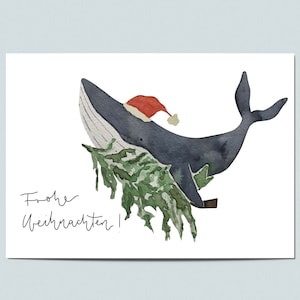 Postkarte Weihnachtswal, Weihnachtskarte, Postkarte Weihnachten, Weihnachtsgrüße, Karte Weihnachten, Weihnachtswünsche, Wal Grußkarte image 1