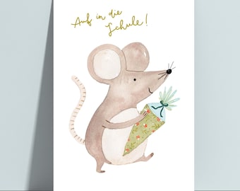 Karte zur Einschulung Maus – Schulanfang Grußkarte, Geschenk für Schulkind, Schultüte Geschenk