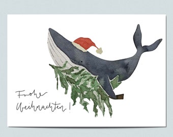 Postkarte "Weihnachtswal", Weihnachtskarte, Postkarte Weihnachten, Weihnachtsgrüße, Karte Weihnachten, Weihnachtswünsche, Wal Grußkarte