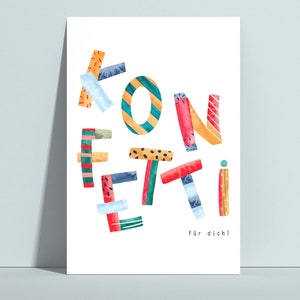 Carte postale « Konfetti für dich » zum Geburtstag, bestandene Prüfung, Party