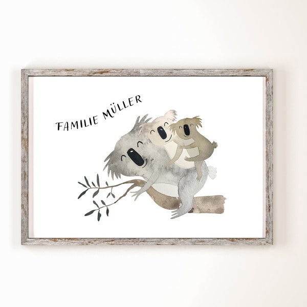 Geschwister Bild Koalas, Familie, Poster zum personalisieren Familie, Geschenk zur Geburt, Hochzeit, Muttertag, Einzug