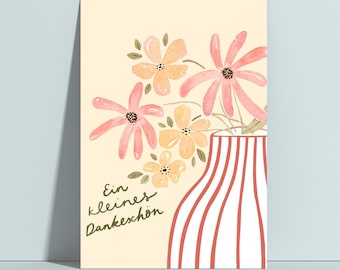 Postkarte 'Ein kleines Dankeschön' – Florales Design mit Blumen in Vase – Dankeskarte, Grußkarte, Blumenkarte, Geschenkidee