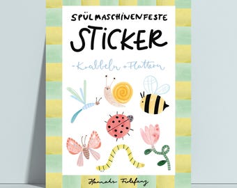 Spülmaschinenfeste Sticker – Insekten– Geschenkidee Kinder – Wasserfeste Aufkleber - Handgemachte Papeterie
