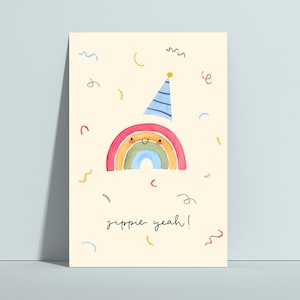Postkarte Jippie yeah! Regenbogen, Geburtstag, Prüfung, Grußkarte
