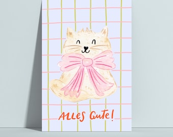Postkarte zum Geburtstag Katze, Alles Gute, Glückwunschkarte