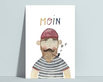 Postkarte "Moin", Matrose, norddeutsch, Nordsee, Grußkarte