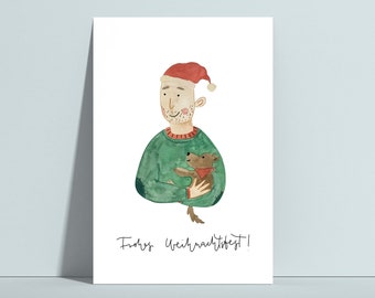 Postkaart "Weihnachten mit Hund", Weihnachtskarte, Postkarte Weihnachten, Weihnachtswünsche, Weihnachtsgrüße, Postkarte Hund