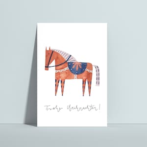 Postkarte "Dalapferd", Weihnachtskarte, Weihnachtsgrüße, skandinavische Weihnachten, Postkarte Weihnachten, Weihnachtswünsche, Dalapferd